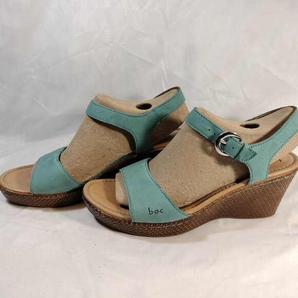 BOC Turquoise Leather Wedge Sandals - Picture 1 of 7